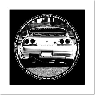 NISSAN SKYLINE GT-R R33 Black 'N White 4 (Black Version) Posters and Art